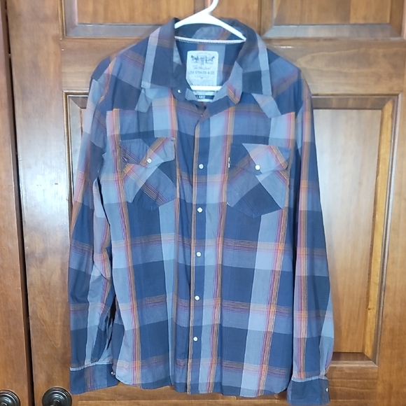 Men's Plaid Button-Down Shirt - Blue and Orange - Picture 1 of 7